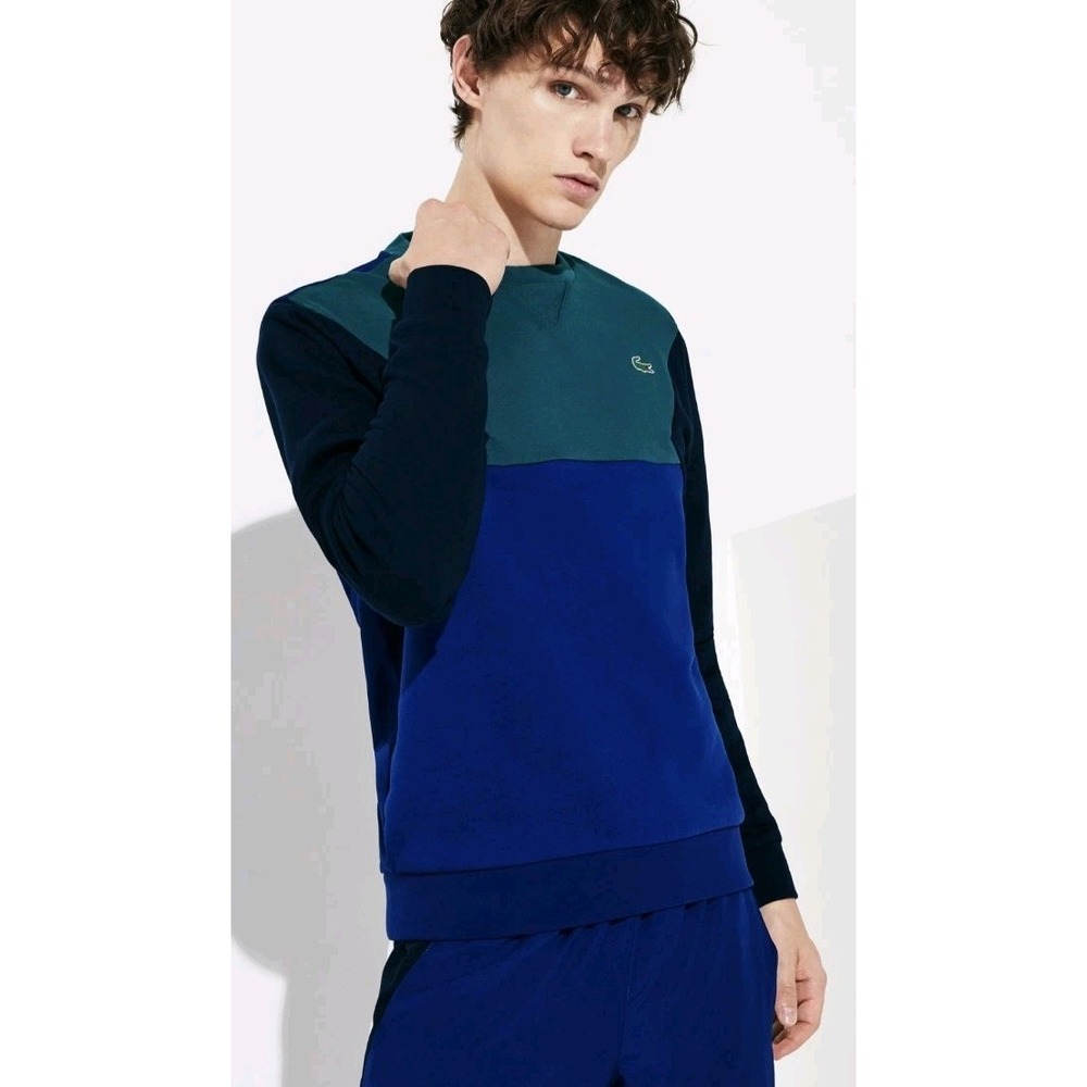 Lacoste Sport Men M Blue Green Colorblock Crewneck Sweatshirt Pullover Retro Y2K